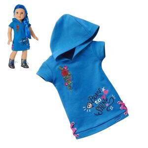 American Girl Doll 90 Dress Born To Shine Hooded Lace Up Blue Embroidery Clothes